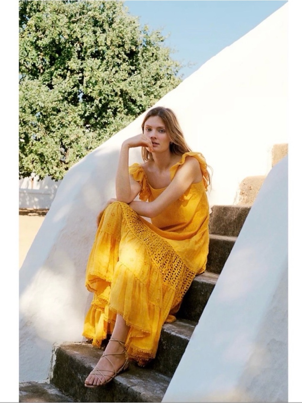 Anthropologie Payal Jain Fallon Eyelet Marigold Ruffle Tiered Maxi Dress SIZE 0